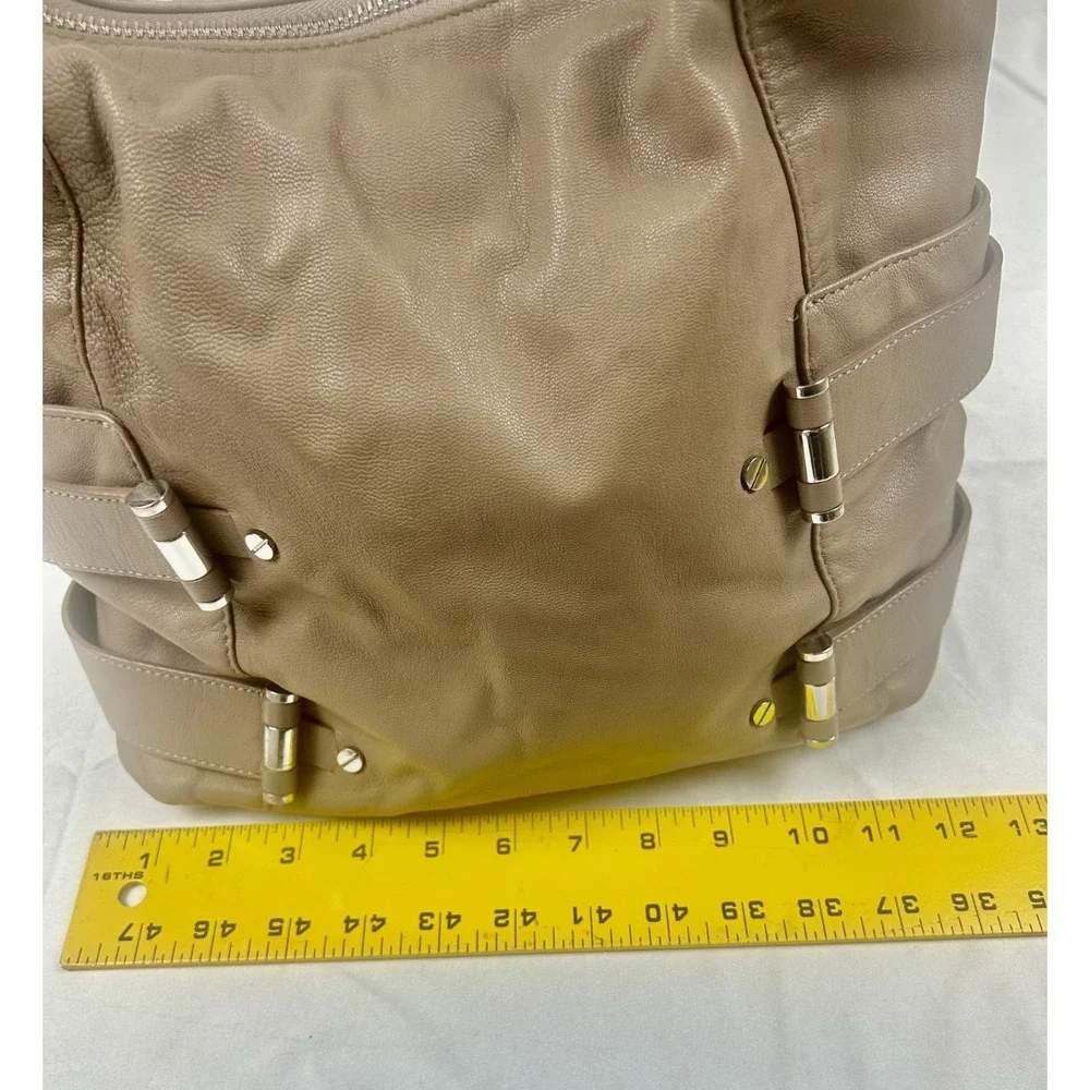 Michael Kors Taupe Pebbled Leather Hobo Shoulder Bag Large Silver Hardware Zip